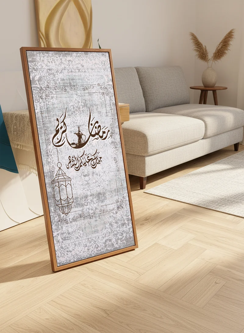 LOWHA Canvas Wall Art on Wooden Frame with Wood Tone Floating Frame and Back Stand Featuring Ramadan Kareem Design